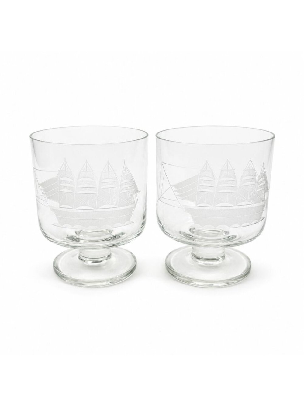 Whiskey Rocks Glasses Footed Set 2 Toscany Etched Crystal Clipper Vintage Glassw